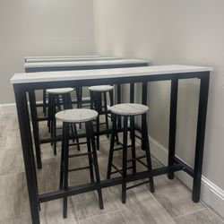 3 Piece Bar Table and Stools Set Marble (4 Available)