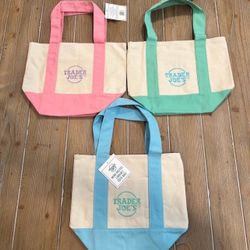 NWT BUNDLE Of 3 Trader Joe's MINI Pastel Canvas Tote Bag