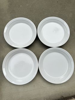 Set Of 4 White Ceramic Salad Plate