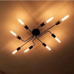 Sputnik Chandelier 8-Light Flush Mount Ceiling Light, Matte Black