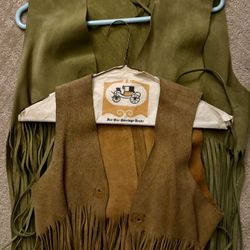 Vintage Western Pocahontas Style Mom & Child Matching Outfit Costume Suede Vests