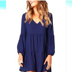 NEW Woman's Navy Blue Shift Swing Loose Flowy Dress