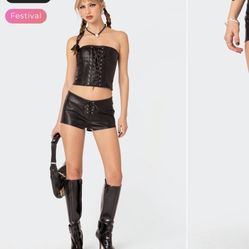 NEW Editked Faux Leather Mini Shorts Sz S