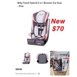 New baby trend hybrid 3&1 booster car seat $70 in box east Palmdale (pink gray)