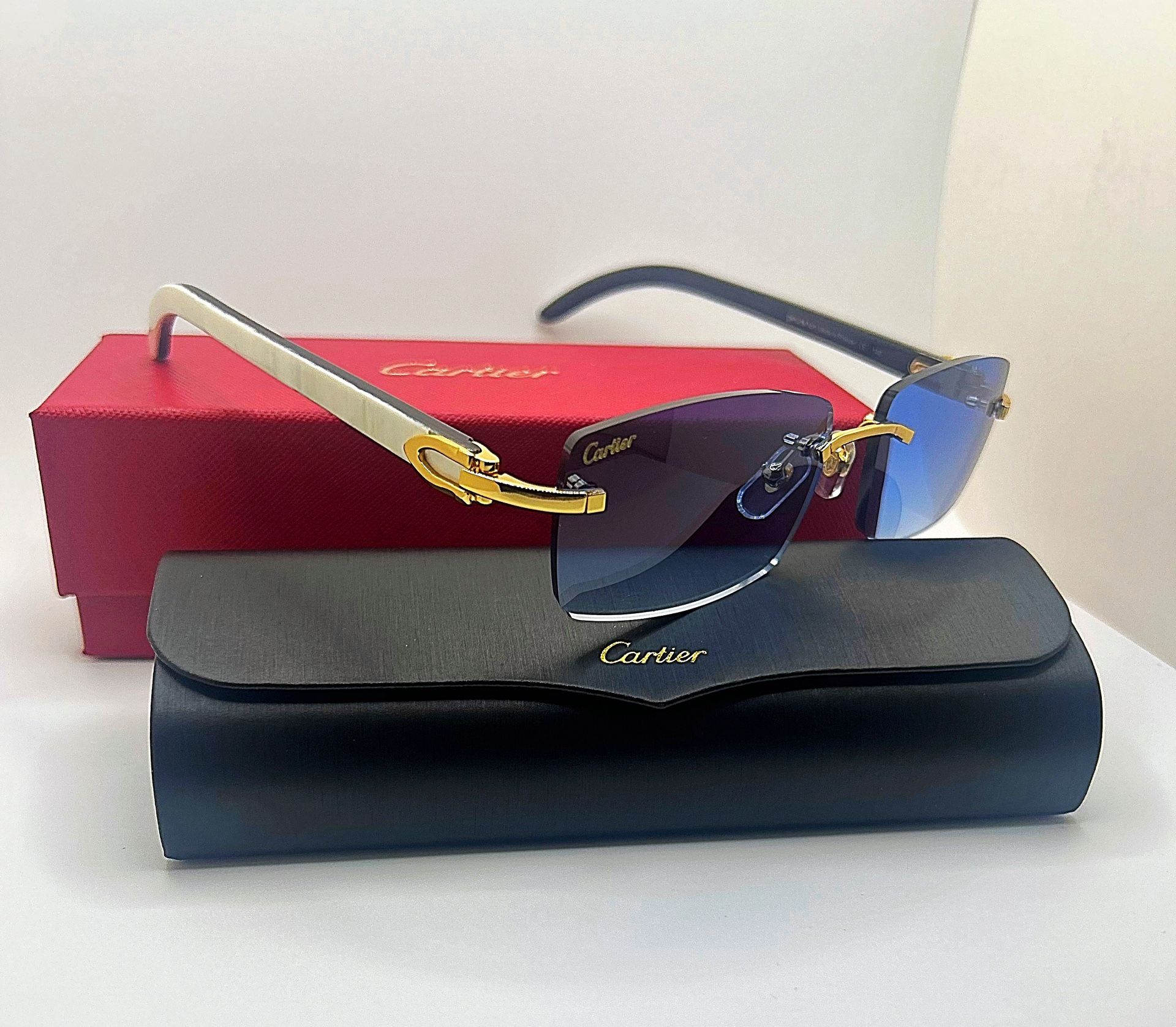 Cartier Buffs White Blue Tint Sunglasses SHIPS SAME DAY