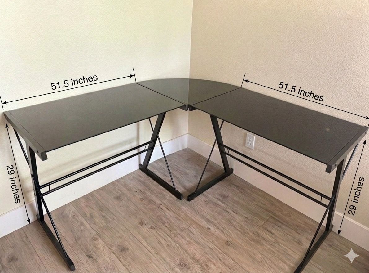 L-Shaped Black Glass Computer Desk