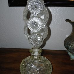 Art Deco Glass Perfume Bottle With Ornate Tall Stopper