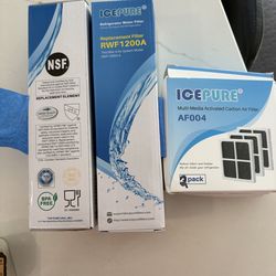 2 NEW ICEPURE RWF1200A REFRIGERATOR WATER FILTER & Box 3 Afoo4 Carbon Air Filter
