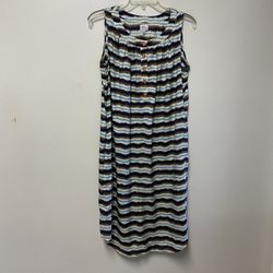 Women’s L.L. BEAN 100% Silk Sleeveless Striped Pull Over Loose Fit Dress… Size 4