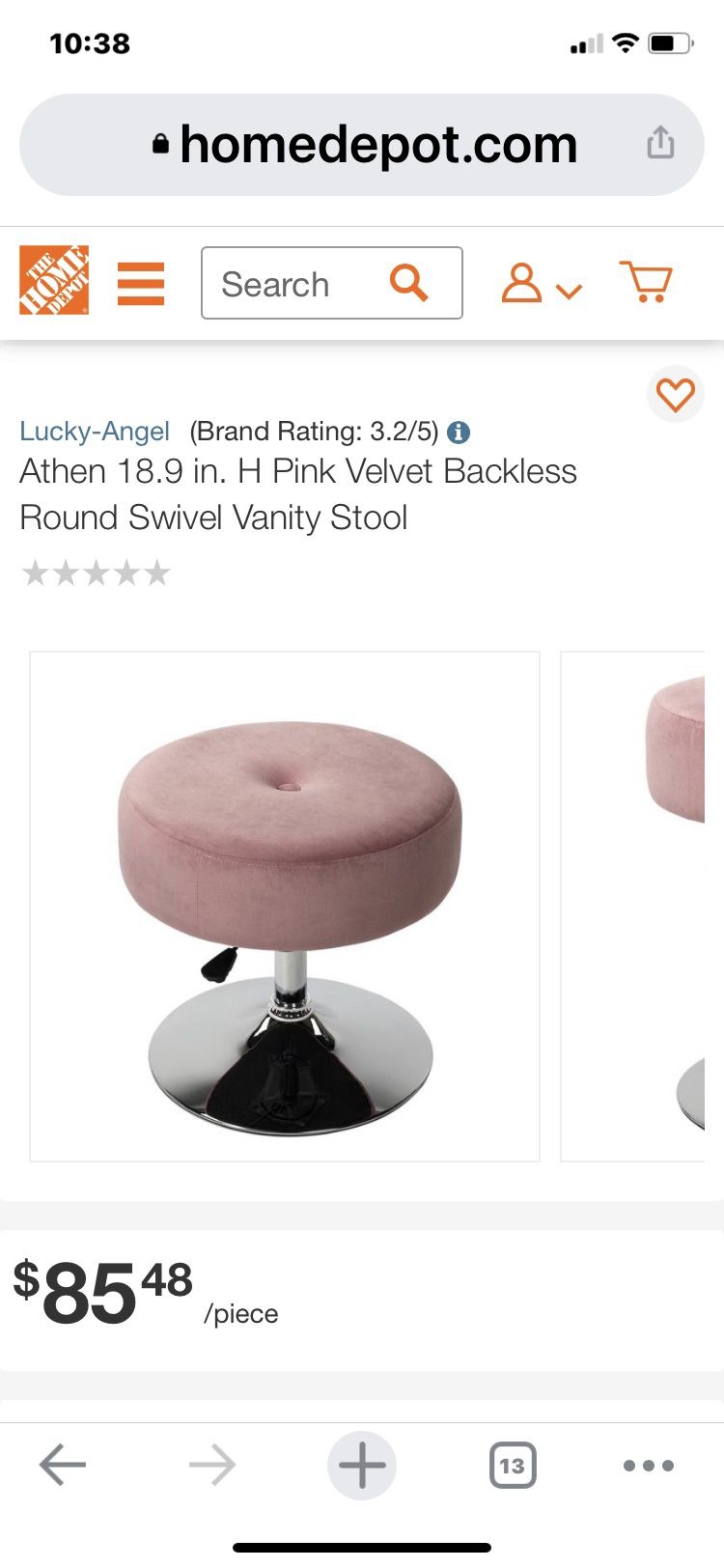OT 007 Pink Adjustable Height Stool/Ottoman Velvet Round Swivel