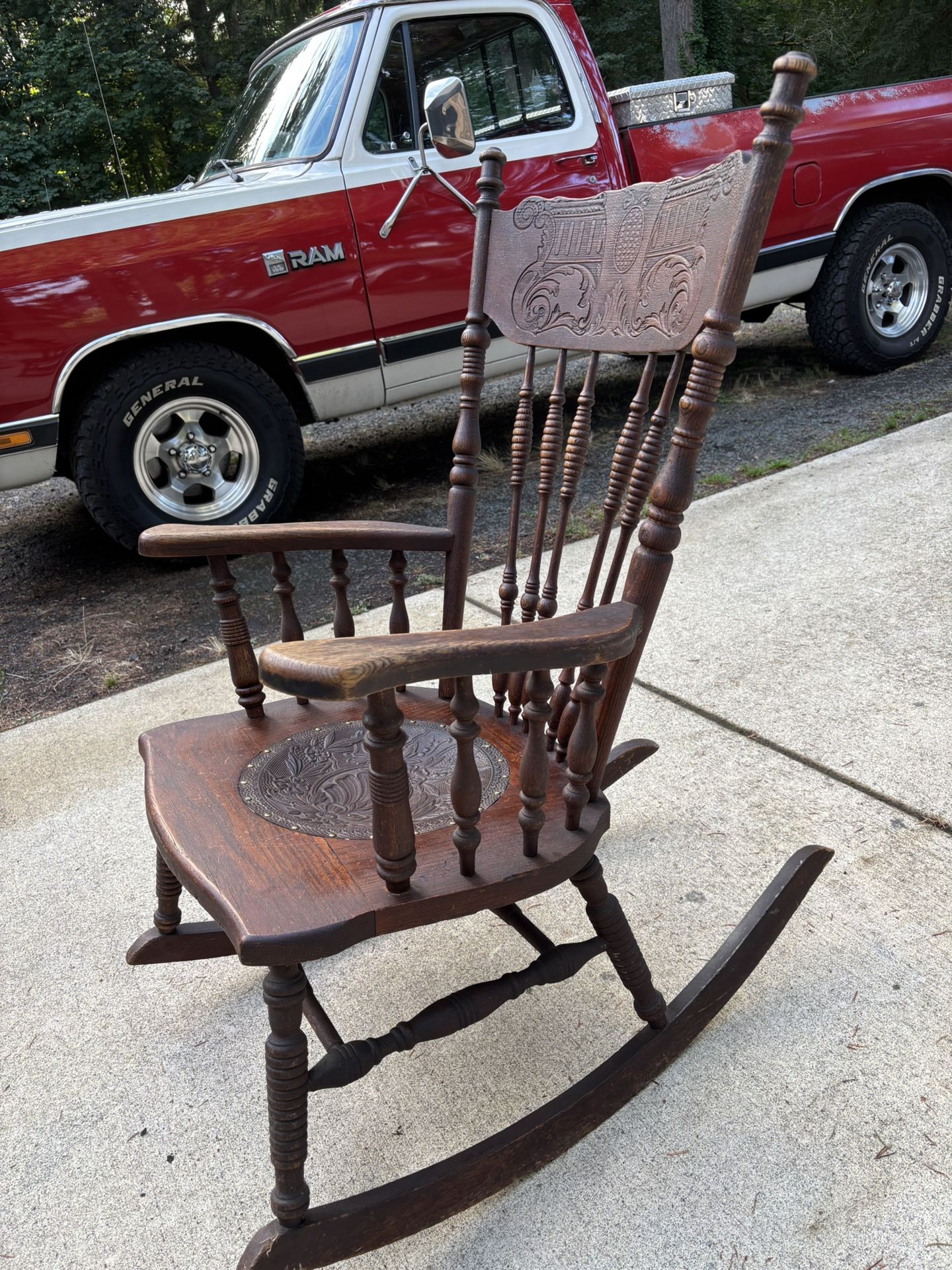 Antique Oak Pressed Back Rocking Chair