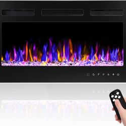 30" Electric Fireplace Wall Mounted and Recessed with Remote Control, 750/1500W Ultra-Thin Wall Fireplace Heater W/Timer Adjustable Flame Color and Br