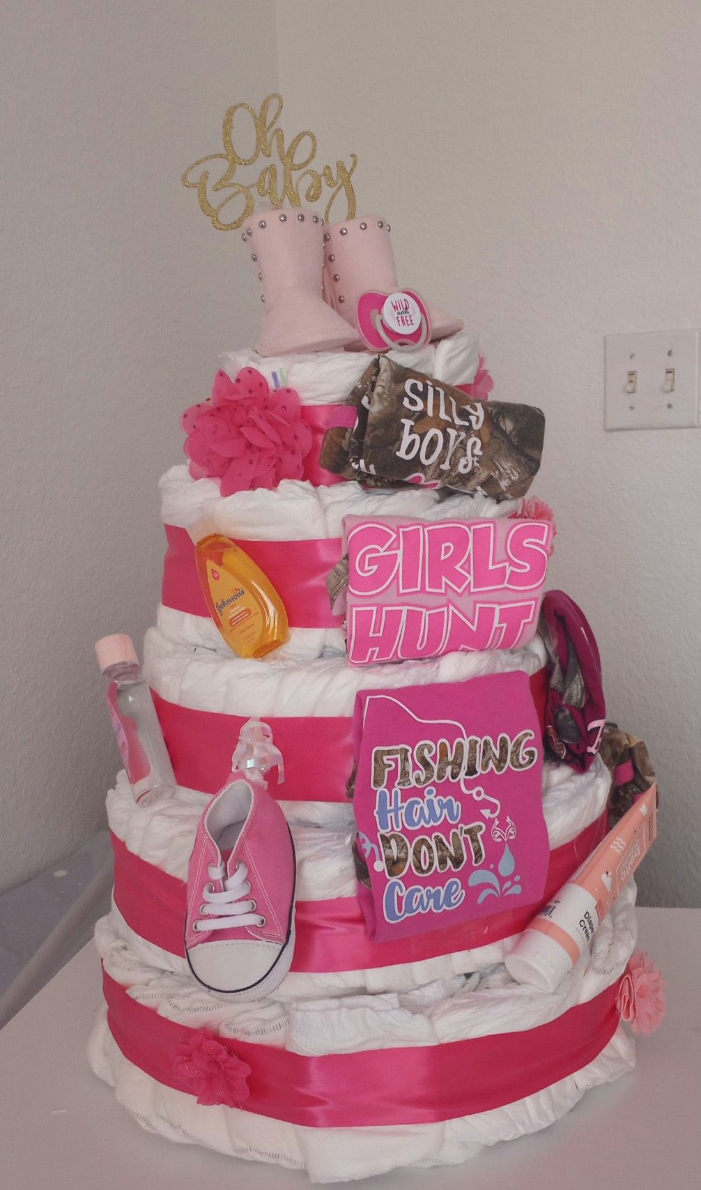 Pink Camo Diaper Cake