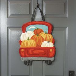 Red Truck w/Pumpkins Door Decor