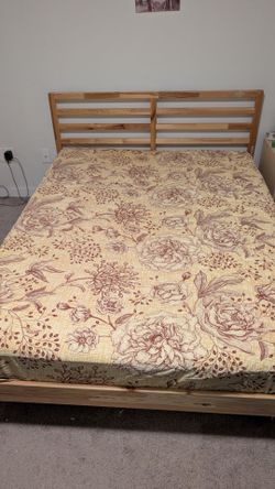 IKEA TARVA Queen Bed Frame with LURÖY Slats & SKORVA Beam (Mattress Included)