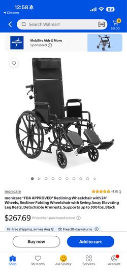 Monicare Reclining Wheelchair with Elevating Leg Rests