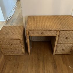 Rattan Desk And Side Table