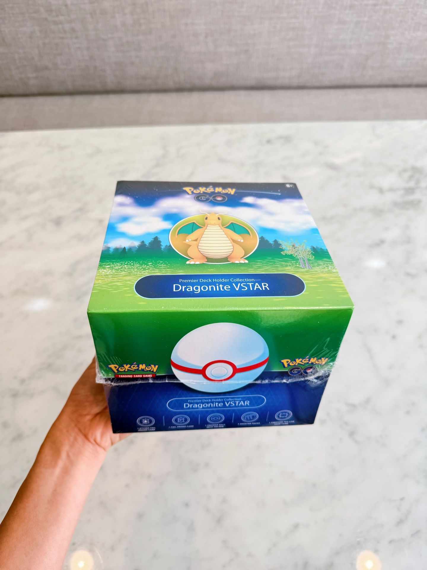 Pokemon Go Premier Deck Holder Collection Dragonite VSTAR Pokeball Deck Holder Display and 9 Sealed Booster Packs Foil Trading Card Christmas Gift 