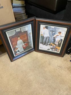 Matched Pair of Framed Norman Rockwell Prints “Before the Shot” & “Pardon Me”