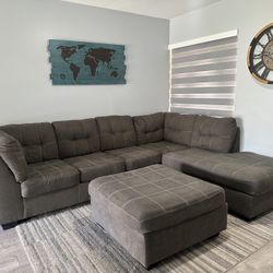 Grey Sectional Sofa and Ottoman 