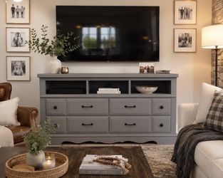 Refinished Gray Media Dresser / TV Stand – Solid Wood – Beautiful Piece