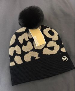 Michael Kors Leopard Print Pom Beanie