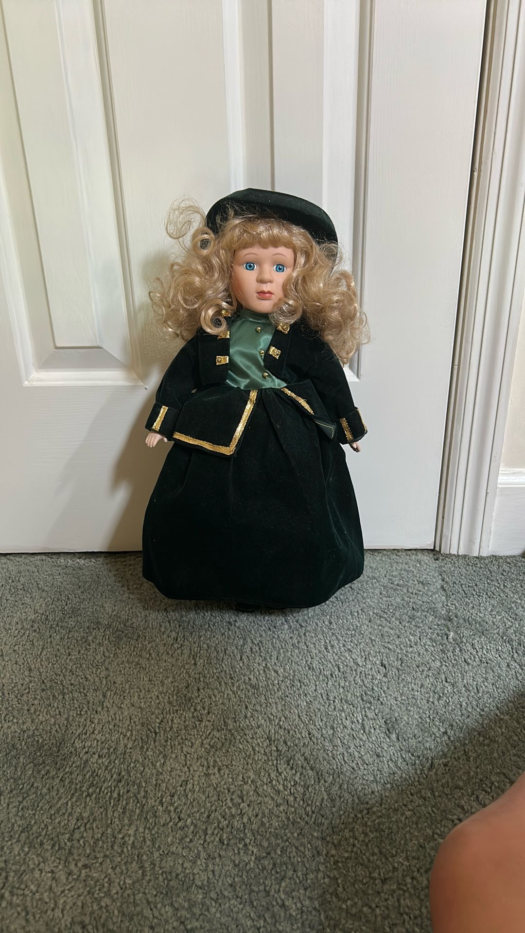 Antique Doll W/hat & Green Outfit