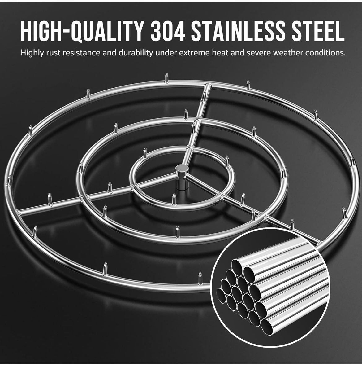 Skyflame 30-Inch Round Stainless Steel Fire Pit Jet Burner Ring, High Flame