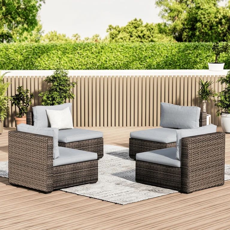 Grezone 4 Pieces Patio Furniture Set, All Weather Outdoor Sectional PE Rattan, Patio Conversation Sets