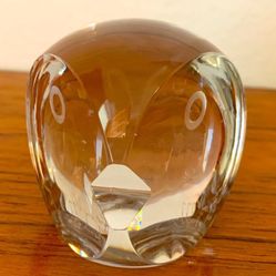 Mid Century Crystal Owl Paperweight Art Glass Artist Signed And Numbered 