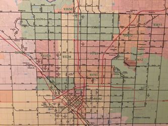 City Of Fresno Canvas Map Art Colored Zip Codes High Resolution