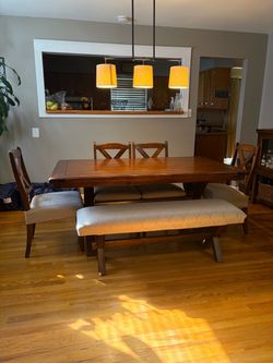 Wood Dining Table Set with Bench and Chairs