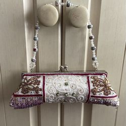 VINTAGE SEQUIN & BEADED CLUTCH EVENING HAND BAG PURSE