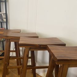 Set of 4 Wooden Bar Stools