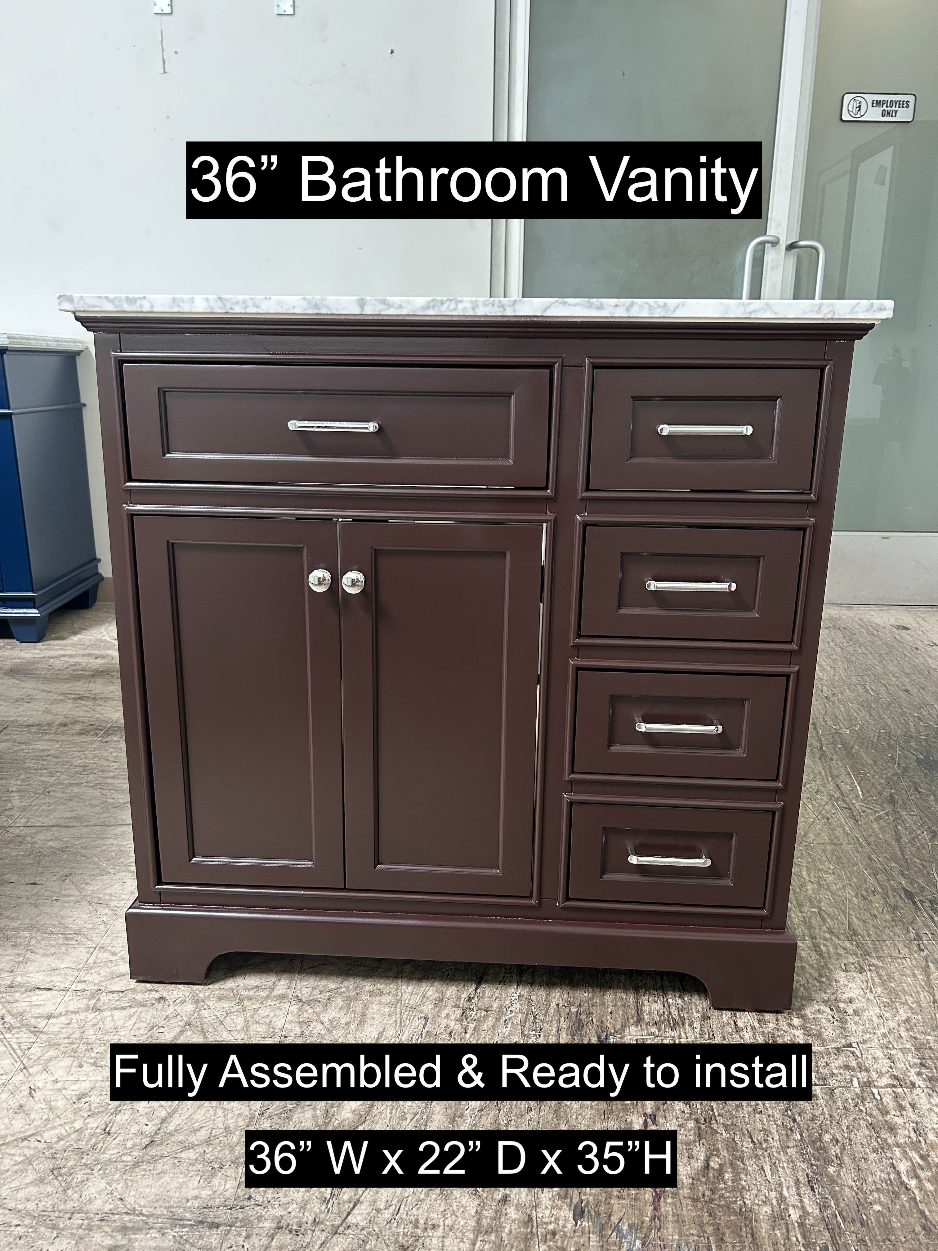 36" Bathroom Vanity with Carrara Marble Countertop & Solid Wood & Plywood Cabinet #3402