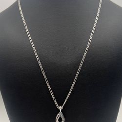 925 sterling silver necklace chain Figaro link 21.5” with fluorite stones
