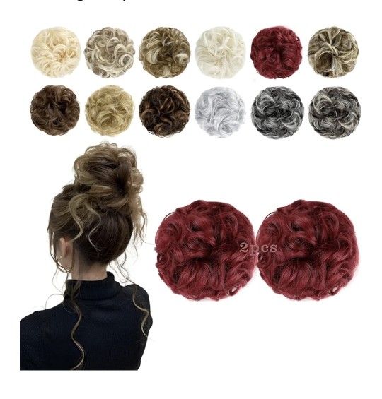 2 Piece Messy Bun Hair Piece Dark Red 