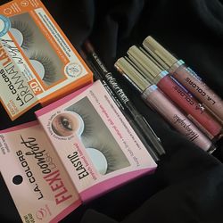 Lipgloss, eyelashes,lipliners