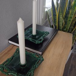 Vintage Frazier 1951 Green Ceramic Candlestick Holders 