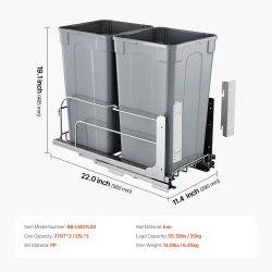 Pull-Out Trash Can, 27 QT x2 Double Under Mount Kitchen Waste Container, Heavy Duty Garbage Recycling Bin with Door Kit and Soft Close Slide, for Kitc