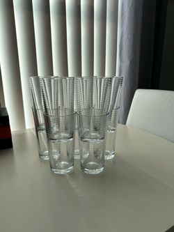 Set of 10 Clear Ribbed Highball Glasses