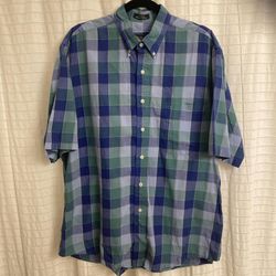 Burberrys Large Men’s Button Up Short Sleeve blue green