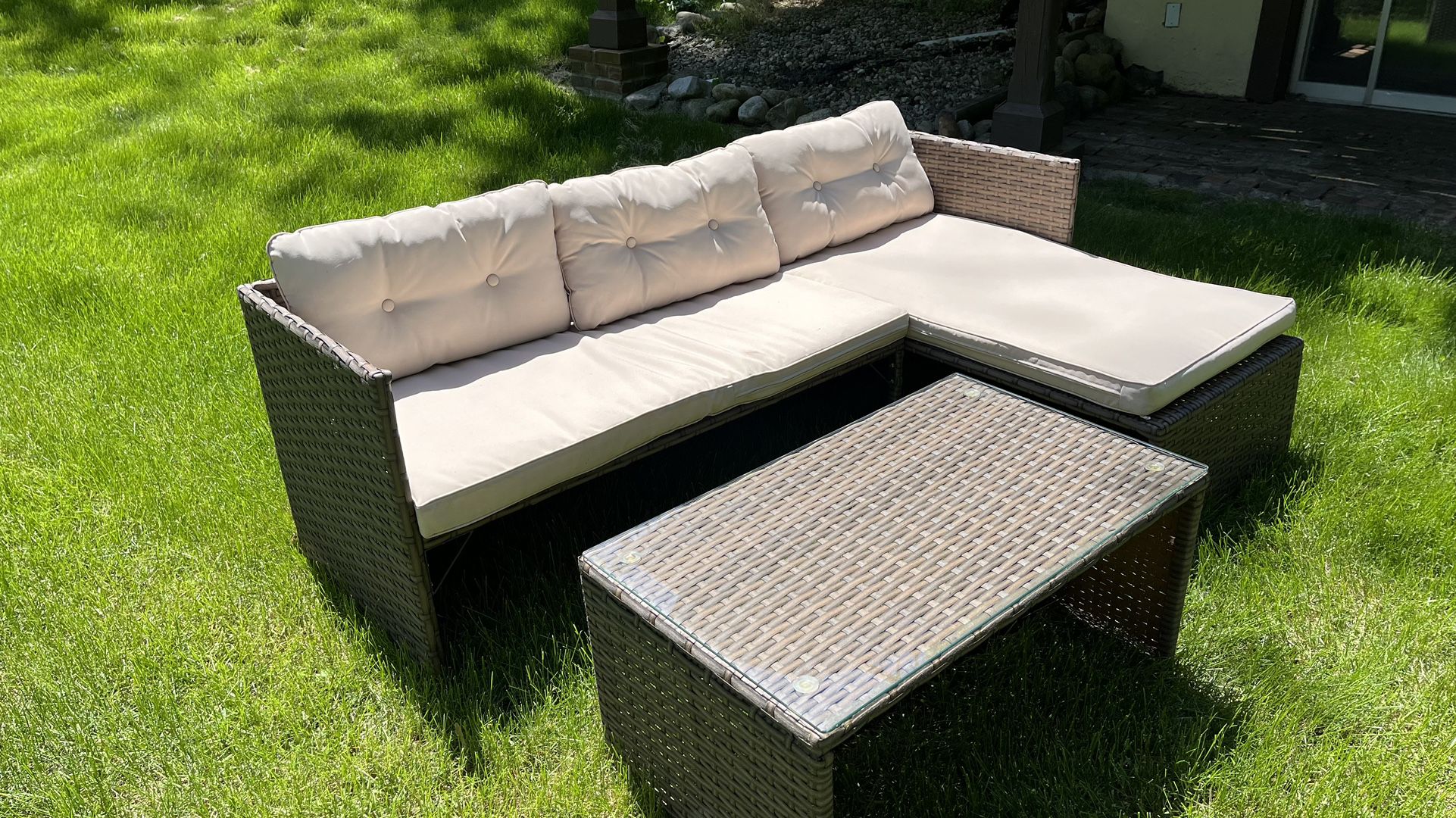 Outdoor Sofa & Chaise W/ Coffee Table