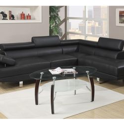 Black Faux Leather Sectional Sofa 