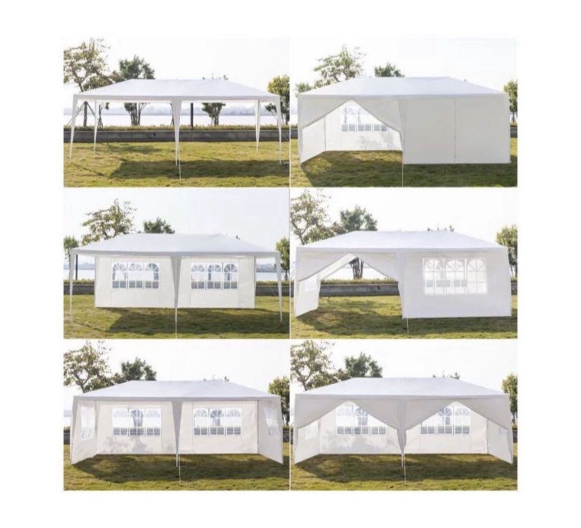 10 X 20 White Party Tent Gazebo Canopy w/ 6 Removable Sidewalls
