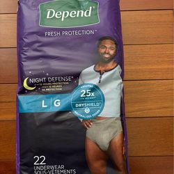 Depend Night Defense Incontinence Underwear for Men, Adult Diapers, L, 22 Count $8