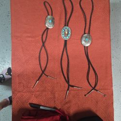 3 Sterling Silver Authentic Navajo Bolo Ties
