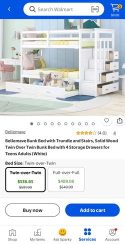 White Twin Over Twin Wood Bunk Bed with Trundle and Storage Staircase
