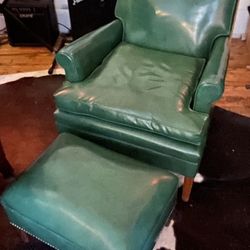 Green leather Chair With Matching Ottoman for Sale in Brooklyn NY