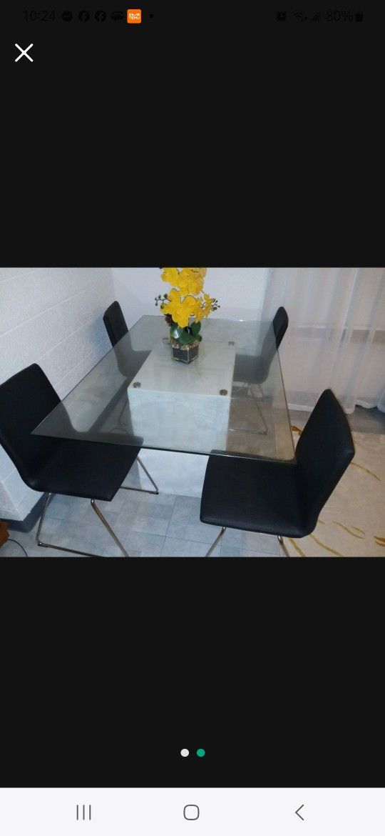 Glass Top Table And Four Cheir.